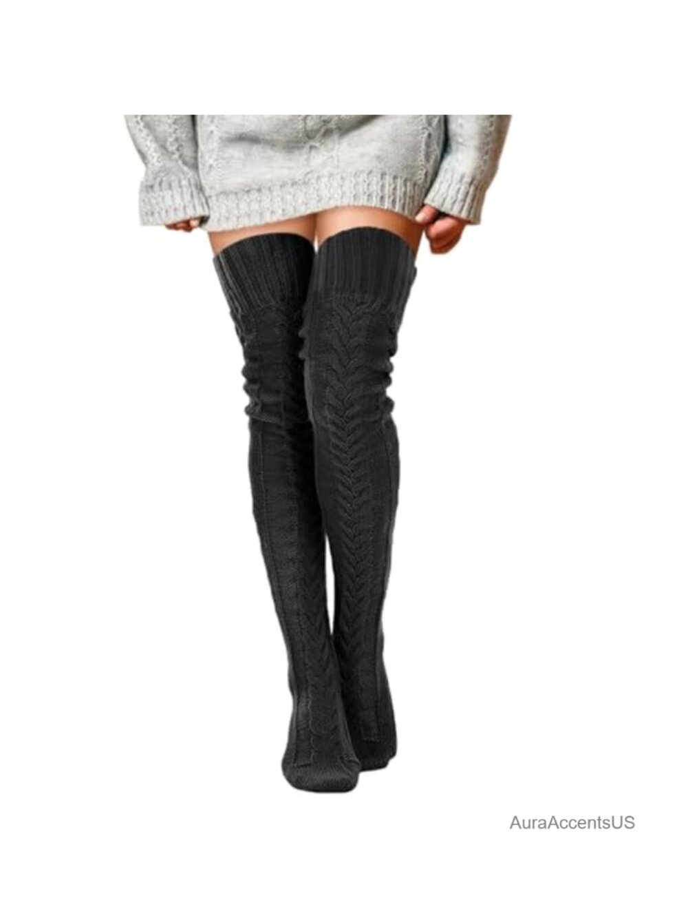 Cable Knit Thigh High Boot Socks Over Knee Leg Warmers